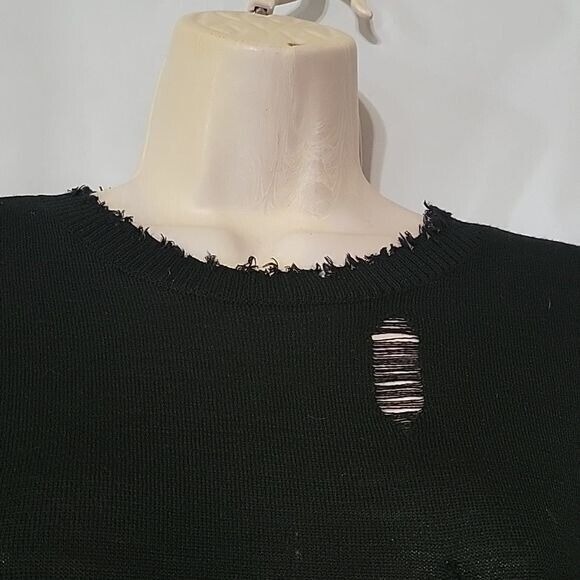 PHILANTHROPY Distressed Black Knit Sweater Ripped Punk Grunge Style S Designer - Picture 3 of 7